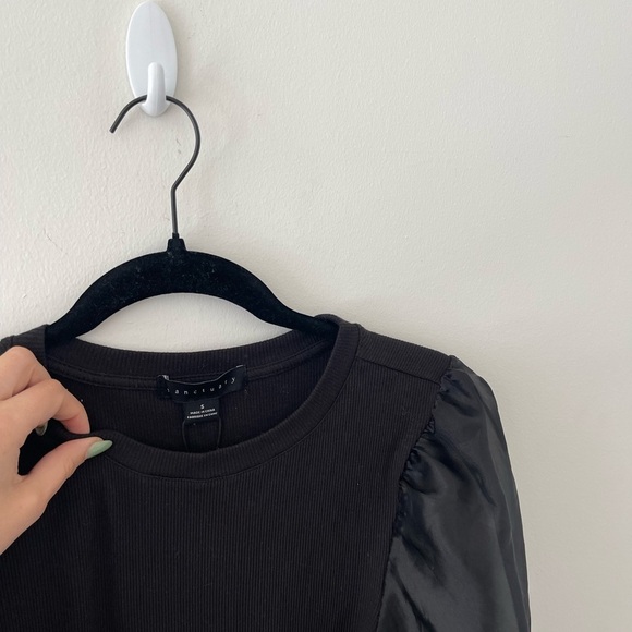 Sanctuary Black Ribbed Dress with Sheer Sleeves - Picture 2 of 6